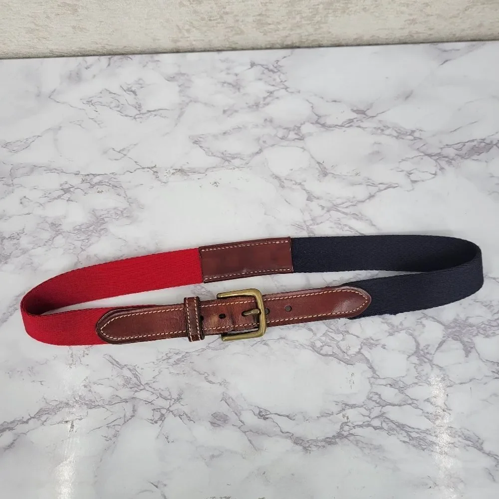 Tommy Hilfiger Vintage 90s Belt Red Blue Brown Leather Surplus Mens Size 32 USA